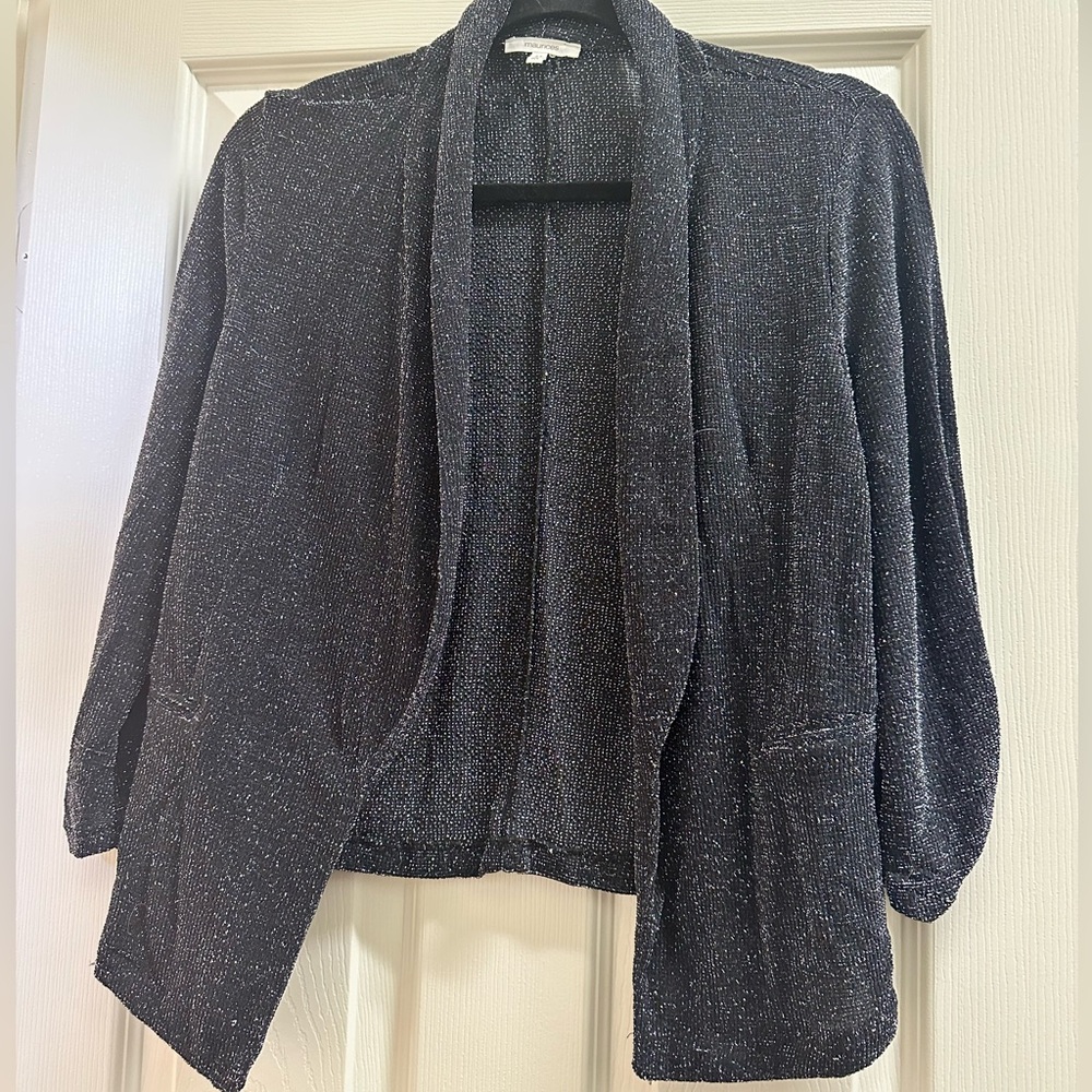 Lightweight Knit Glitter Blazer in Charcoal